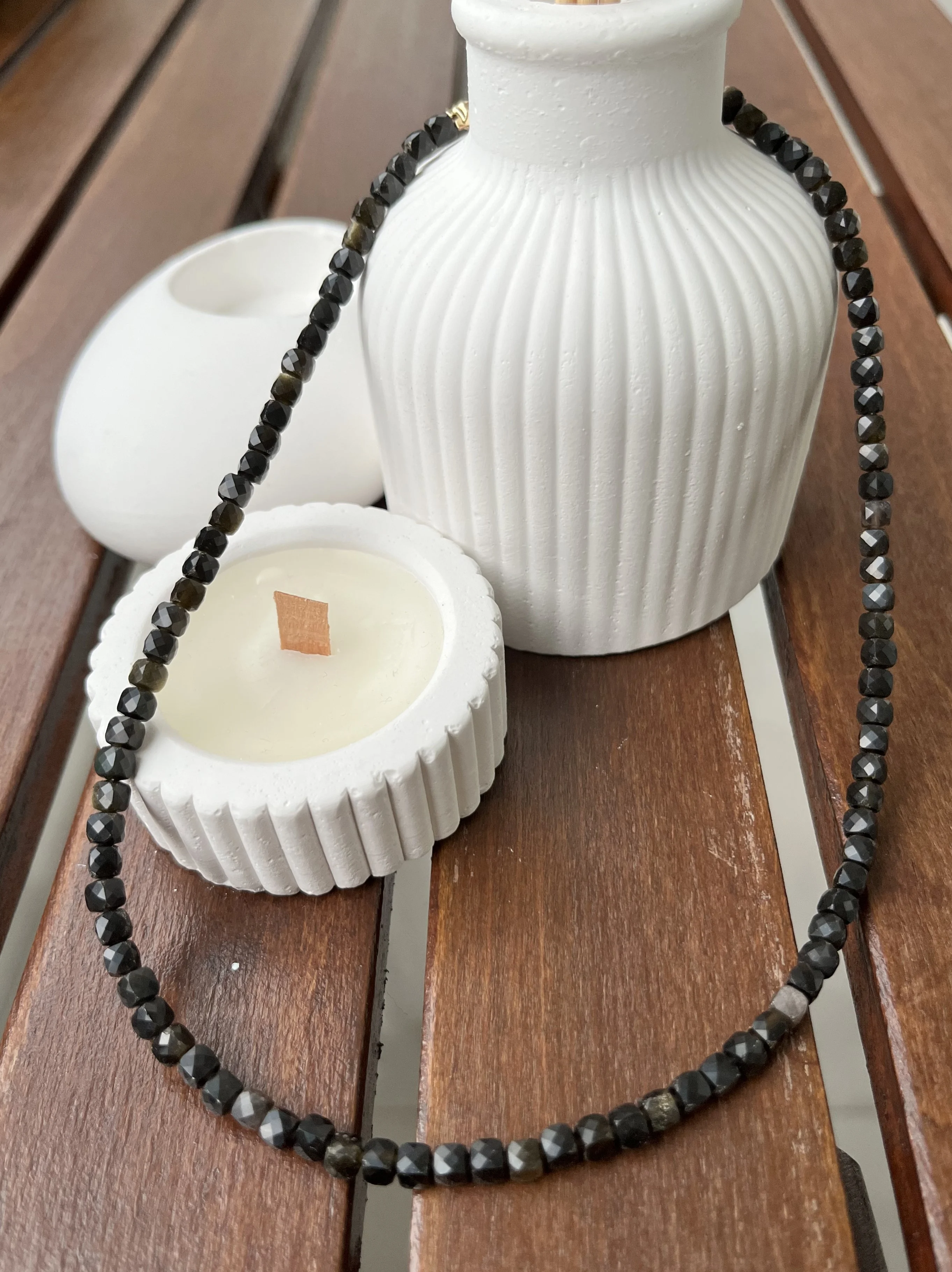Midnight Gold Obsidyen Kolye